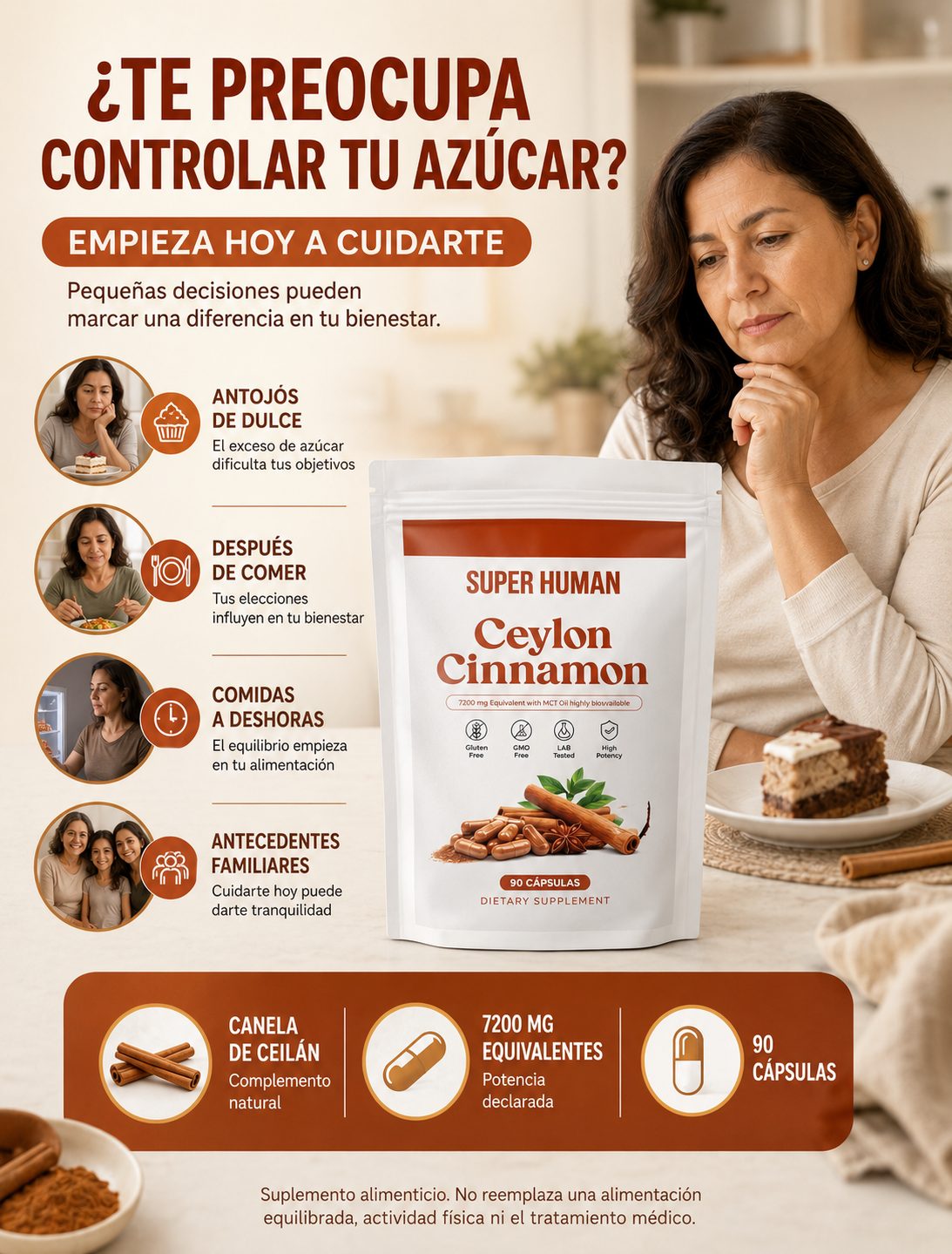 Canela de Ceilán 7200 mg – Apoyo para el Control del Azúcar (90 cápsulas)